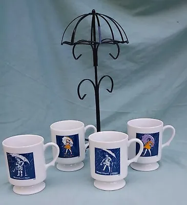 Morton Salt Metal Umbrella Stand 4 Footed Mugs Original Box Unused 1974 Logo's  • $34.46