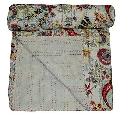 Indian Handmade Cotton Hand Block King Size Kantha Quilt Bedspread Blanket Throw • £63.90