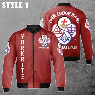 Customize Name Lodge Name Freemasonary York Rite Masonic  Bomber Jacket S-5XL • $44.59