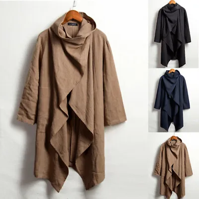 UK STOCK Men's 100%Cotton Chinese Poncho Cape Cloak Hippie Kaftan Coat Jacket • £20.89