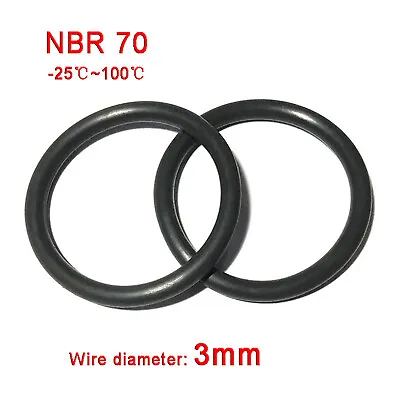 3mm Thickness Black O-Rings NBR Nitrile Rubber 8mm-80mm OD O Ring Seals Gasket • £1.50