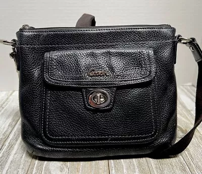 Coach F45012 PENELOPE Leather TURN LOCK Pocket Swingpack Crossbody Bag BLACK • $8.99