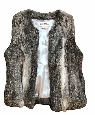 Michael Kors Womens Rabbit Fur Vest Jacket Collared W Hook Loop Closure Size S • $50