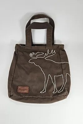 **Vintage** Abercrombie Moose Tote Bag Brown Canvas Cotton Logo Embroidered  • $18.99