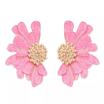Zara  Pink Enameled Metal Flower   Earrings • £6.99