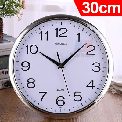 $14.96 • Buy Wall Clock Quartz Round Wall Clock Silent Non Ticking Battery Operated Sliver