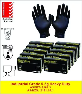 Black Nitrile Gloves Thick 5.5g Powder Free Industrial Medical Mechanic Tattoo • $18.85
