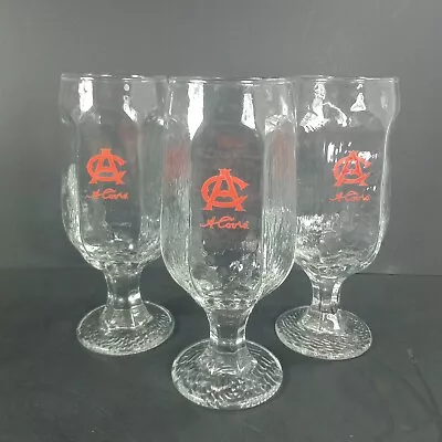 Vintage Adolf Coors Signature Hammered Glass Stem Footed Beer Glasses Lot Of 3 • $15.97