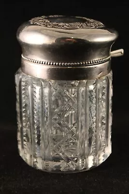 Vintage Sterling Silver Repousse Cut Glass Hinged Vanity Jar • $135