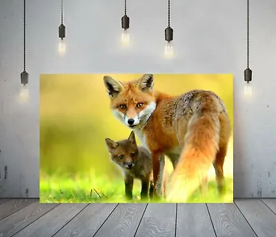 £50.99 • Buy Little Fox 2- Deep Framed Canvas Wall Art Picture Print- Animal Orange Green