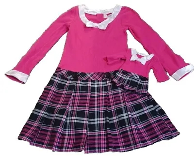 Dollie & Me Plaid Pink And Black Dress And Matching Doll Dress Girls Size 12 • $22.95