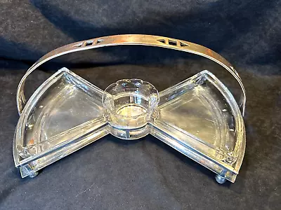 Antique S. Sternau & Co. NY Art Deco Silver Plate & Glass Relish Serving Dish • $129.99