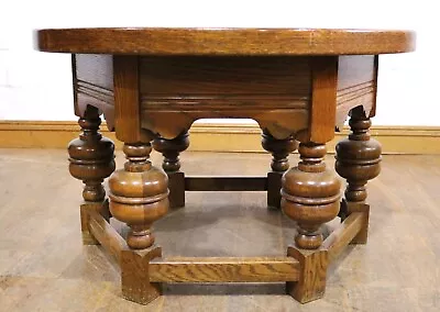 Antique Style Rustic Carved Bubous Oak Round Coffee Table • £195