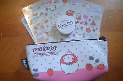 Molang The Happy Rabbit Zipper Pencil Case Cosmetic Pouch W/ Stickers NWOT • $9