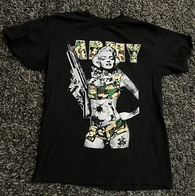 MARILYN MONROE T-shirt Camo Army Gun Graffiti Art Tattoo Tee Black Med Unisex • $11