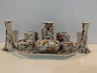 Antique S. Hancock Royal Porcelain “Rosetta” Dresser Set • $325