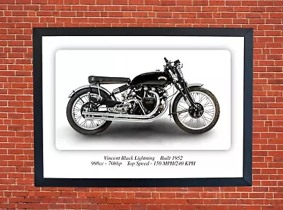 Vincent Black Lightning Motorcycle A3 Print Poster Photographic Paper Wall Art  • £9.99