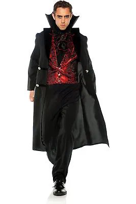 Gothic Vampire Velvet Trimmed Coat Satin Vest Faux Shirt Costume Adult Men • $27.45