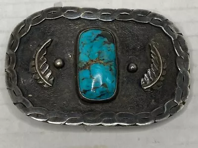 VINTAGE NAVAJO STERLING SILVER  & TURQUOISE BELT BUCKLE ( Please Read) • $73.47