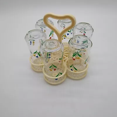 Vintage Floral Drinking Glasses Set Of 6 With Carry Caddy • $35