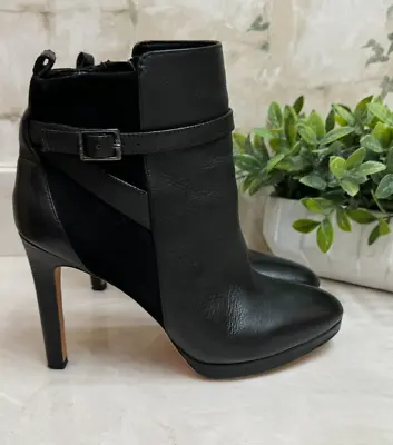 Antonio Melani Black Leather & Suede Ankle Boots With Strap And Zipper Size 8M • $22