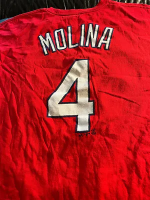 Yadier Molina St Louis Cardinals T Shirt Jersey Majestic XL Red Hall Of Fame • $10