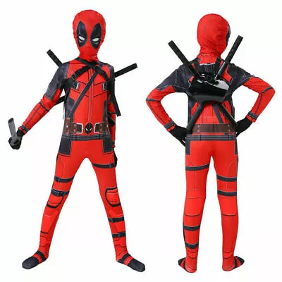 Book Week Superhero Deadpool Jumpsuit Mask Kids Fancy Dress Costume Cosplay • $29.99