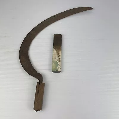 Vintage Agricultural Hand Sickle Scythe Machete Farm Tool With Sharpening Stone • $45