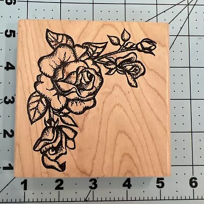 Vintage Large Corner Border Rubber Stamp By Touché Of Roses Spray Stunning • $8.79