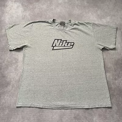 Vintage Nike Logo Shirt Size L Gray USA Made Silver Tag Swoosh Center Graphic • $19.50