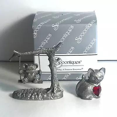 Spoontiques 396 Pewter Miniature Swinging Bear New In Box & Cat With Red Gem • $16.99