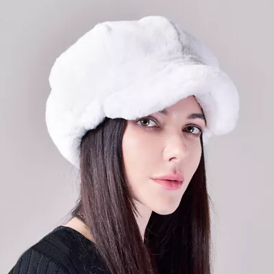 Women Real Rex Rabbit Fur Hats Thick Warm Berets Octagonal Newsboy Caps Winter • $54.89