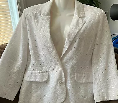 Sag Harbor Petite Size 6P White Floral Eyelet Lace Lined Blazer Jacket Polyester • £14.20