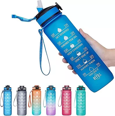 Water Bottle With Time Marker 1L/32 Oz With Straw And Filter Tritan BPA Free Fit • $24.75