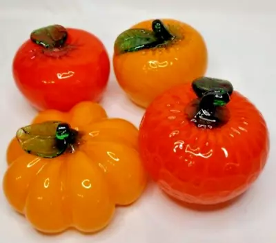 Murano-Inspired Hand-Blown Art Glass: Vintage Assorted Apple Orange Pumpkin • $30.26