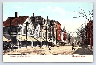 Postcard Looking Up Main Street Webster Massachusetts MA Dirt Road Horse & Buggy • $9.99