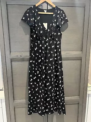 NEW - Tea Dress With Tags Size 16 - Floral Design - Black • £20