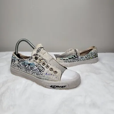 Ed Hardy Canvas Distressed Shoes Low Sneakers No Lace Slip On Women's Sz 7 • $30