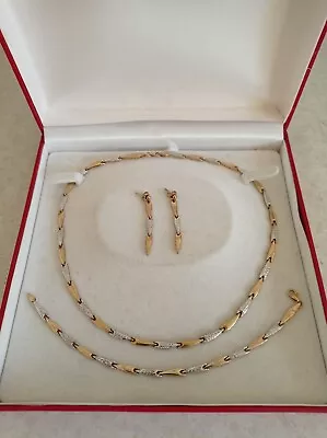 9ct White Yellow Gold Necklace Bracelet Earrings Set • £480