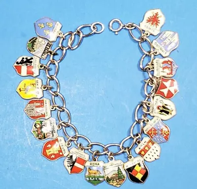 Charm Bracelet Travel Shield Souvenir Enamel On Silver 800 835 Vintage • $122.97