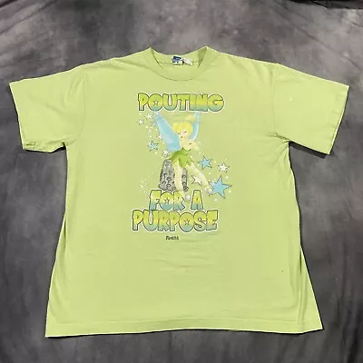 Y2K Disney Tinker Bell T Shirt XL Vtg Green Sassy Wish Quote Peter Pan Juicy • $22.90