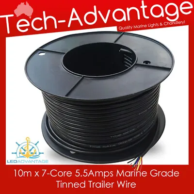 10m X Marine Tinned 7-core Wire Black Sheathed Electrical Trailer Wiring Cable • $30.90