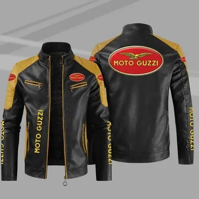 Moto Guzzi Motorbike Leather Jacket In Cow Hide /5 Protection Armour Inside • $166.50