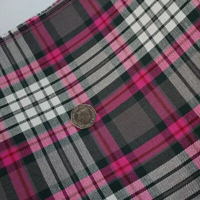 100% Brushed Cotton Tartan- Pink And Grey- 145cm/58  Wide- £7.49mt • £7.49