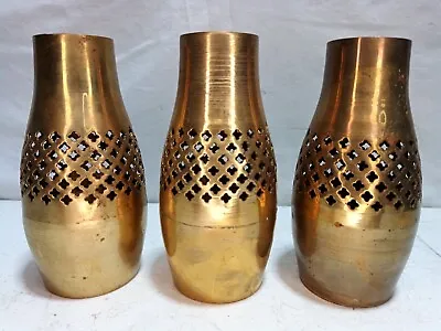 Vintage Moroccan Style Pierced Brass Hurricane Lantern Candle Shade - Lot Of 3 • $49.99