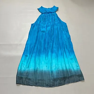 MM Couture Dress Womens Small Blue Ombre Silk Crinkle Miss Me Sleeveless Ruffle • $16.62