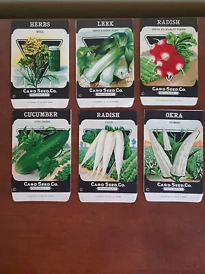 6 Vintage 1930-40s CARD SEED CO Litho Seed Packets Vegetables (Lot B) • $12.99