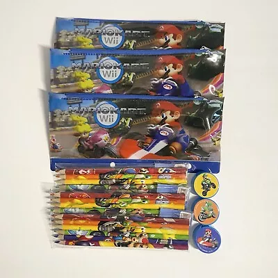 (3) 2011 Mario Kart Wii Vinyl Pencil Pouches W/Color Pencils & Sharpeners • $23