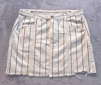 American Eagle Skirt Womens 16 Hi Rise A Line Stretch Striped Raw Hem Mini Denim • $18.88