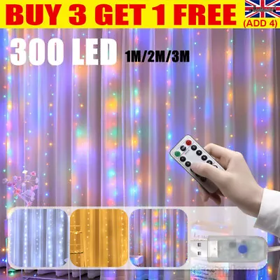 £4.99 • Buy 300 LED Curtain Fairy Light String Indoor/Outdoor Backdrop Wedding Xmas Party UK